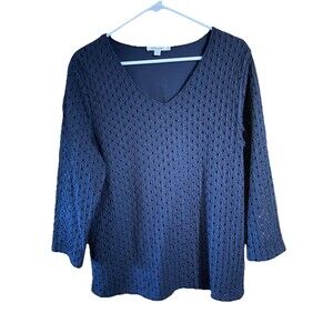 Chico’s Open Weave Top  Blue Size 2 Fully Lined V Neck